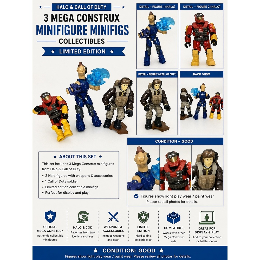 Mega Construx Halo Call of Duty‎ 3 Minifigure Set Limited Edition Spartan Elite